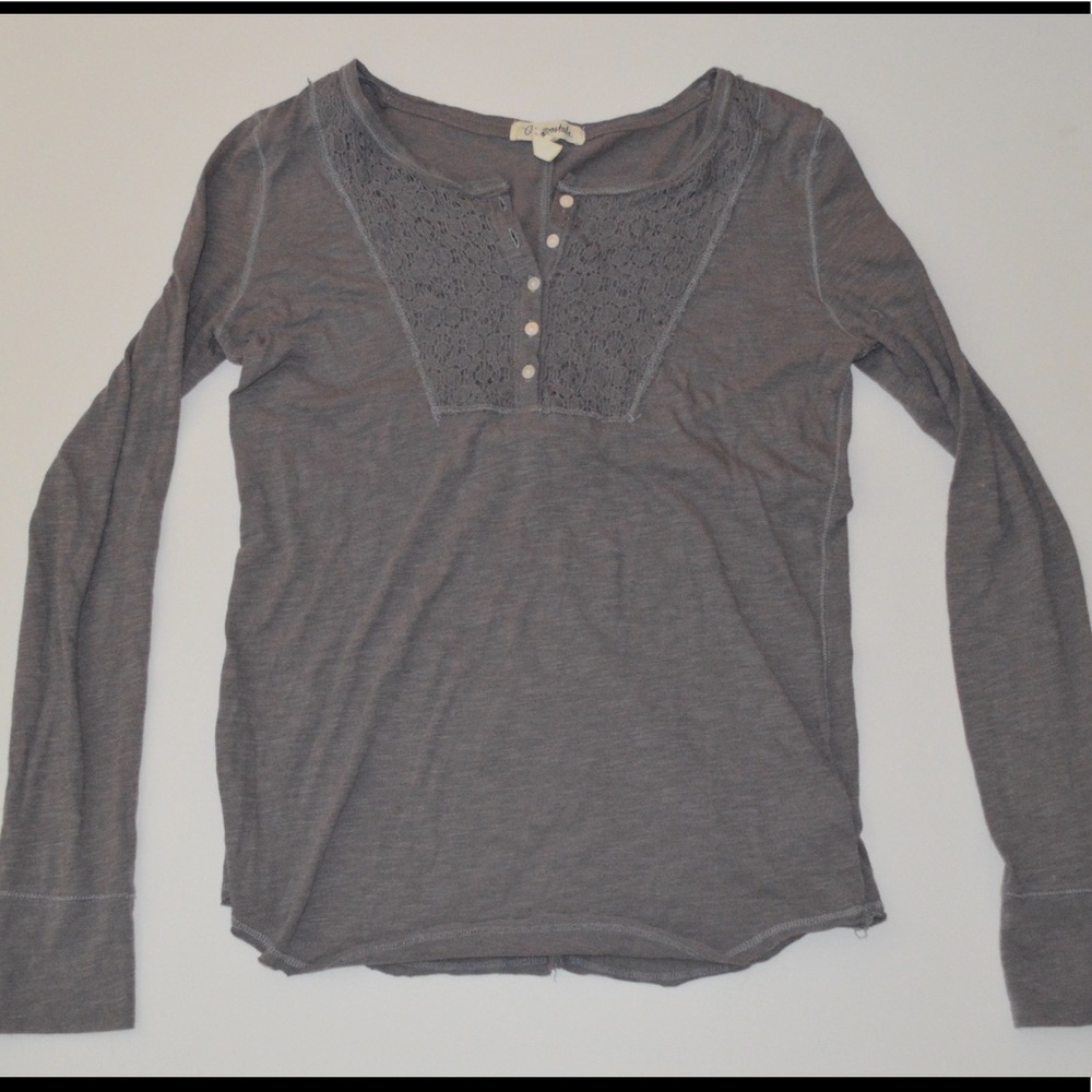 Gray Long Sleeve Tee - Lacey Bib Collar